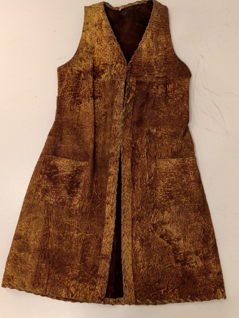 Vintage Suede Leather Long Vest and Pants 60s 70s Mod Groovy Hippie Women's SeeM - Picture 12 of 16